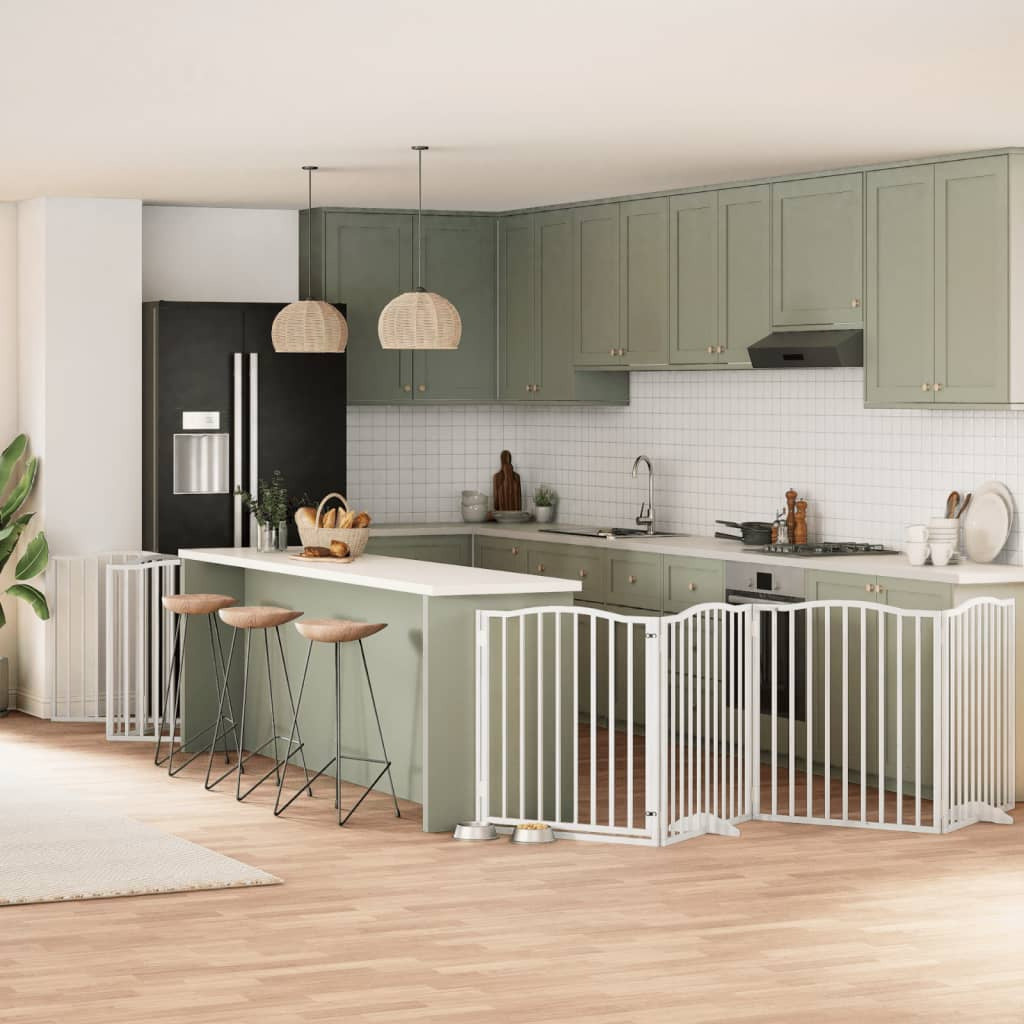 Vidaxl Puerta De Perros Plegable 10 Paneles Madera Álamo Blanca 800 Cm_1