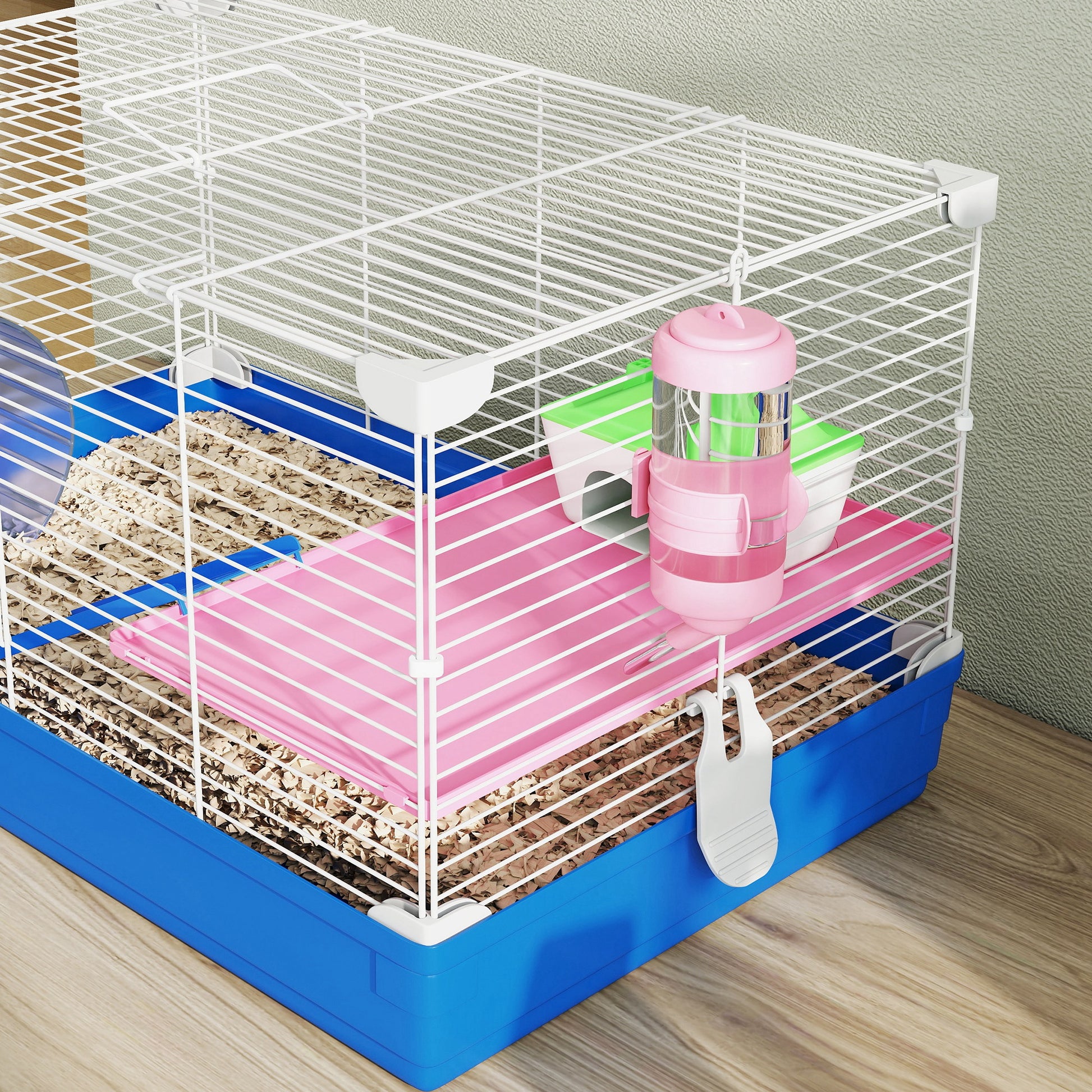 Pawhut Jaula Para Hámster Con Rueda De Ejercicio Cuenco Bebedero Casita Azul_4