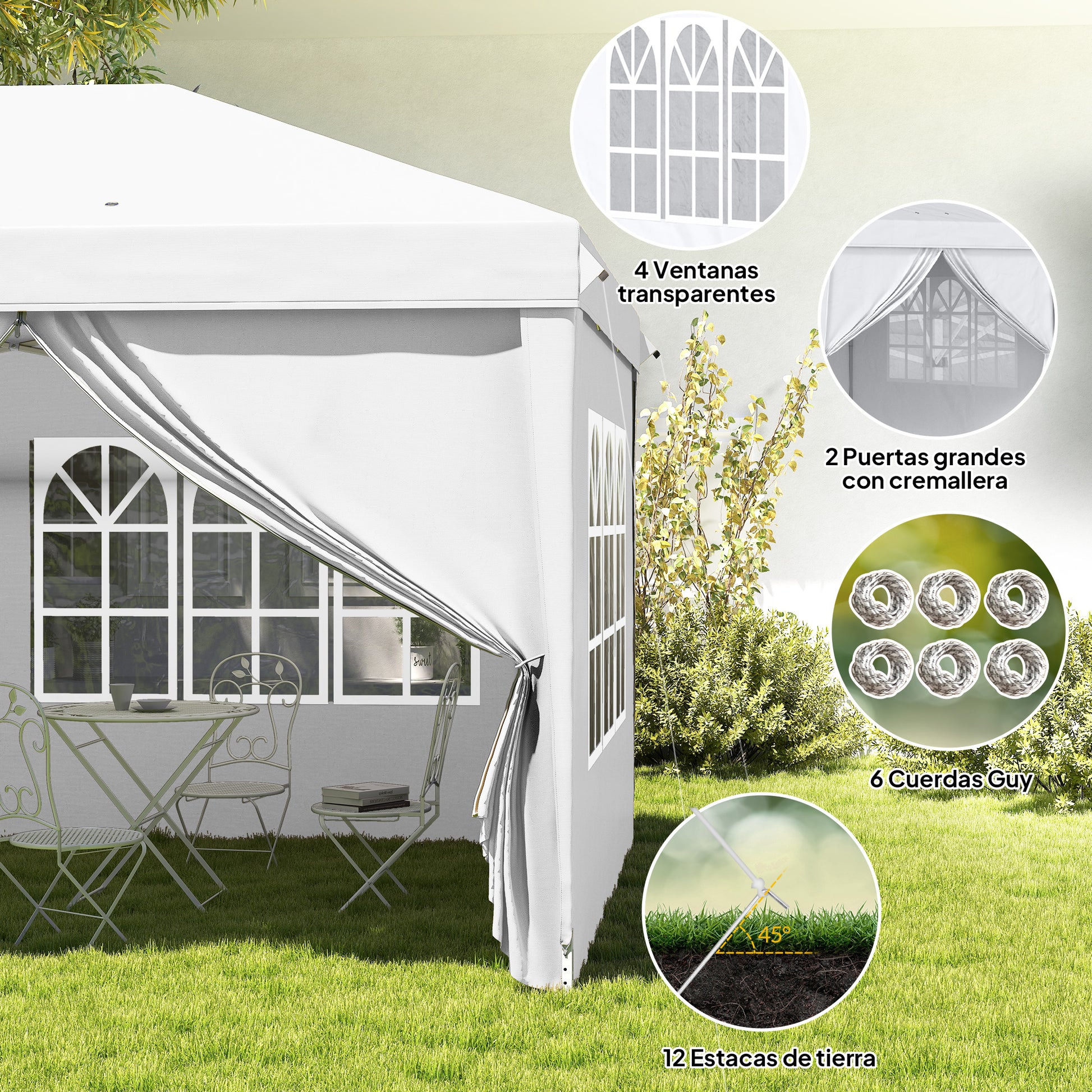 Outsunny Carpa Plegable 5,85x2,95x2,7 M Con 4 Paneles 4 Ventanas Blanco_3