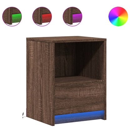 Mesita De Noche Con Luces Led Madera De Ingeniería Roble Marrón_0