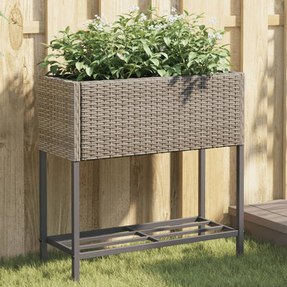 Jardineras Con Estante 2 Uds Ratán Sintético Gris 70x28x70 Cm_1
