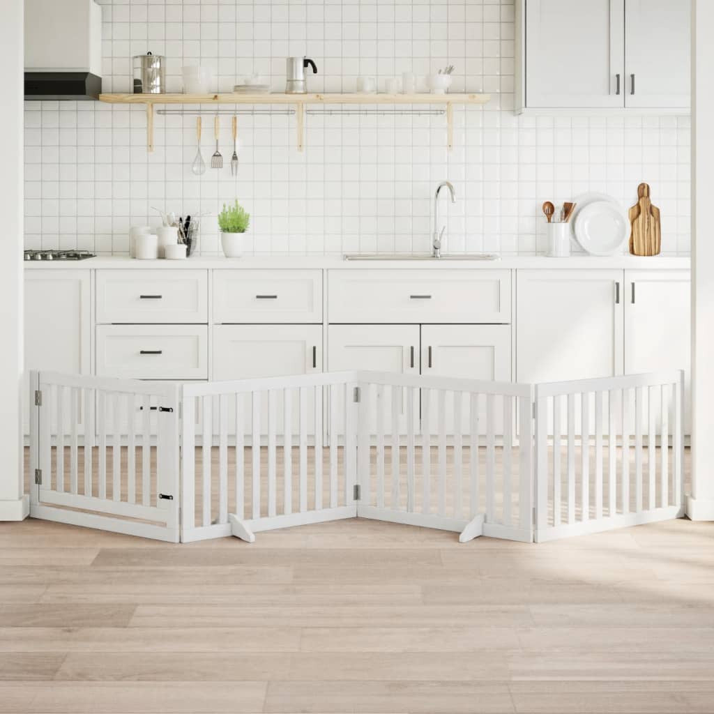 Vidaxl Puerta Para Perros Plegable 4 Paneles Madera Álamo Blanca 320cm_1