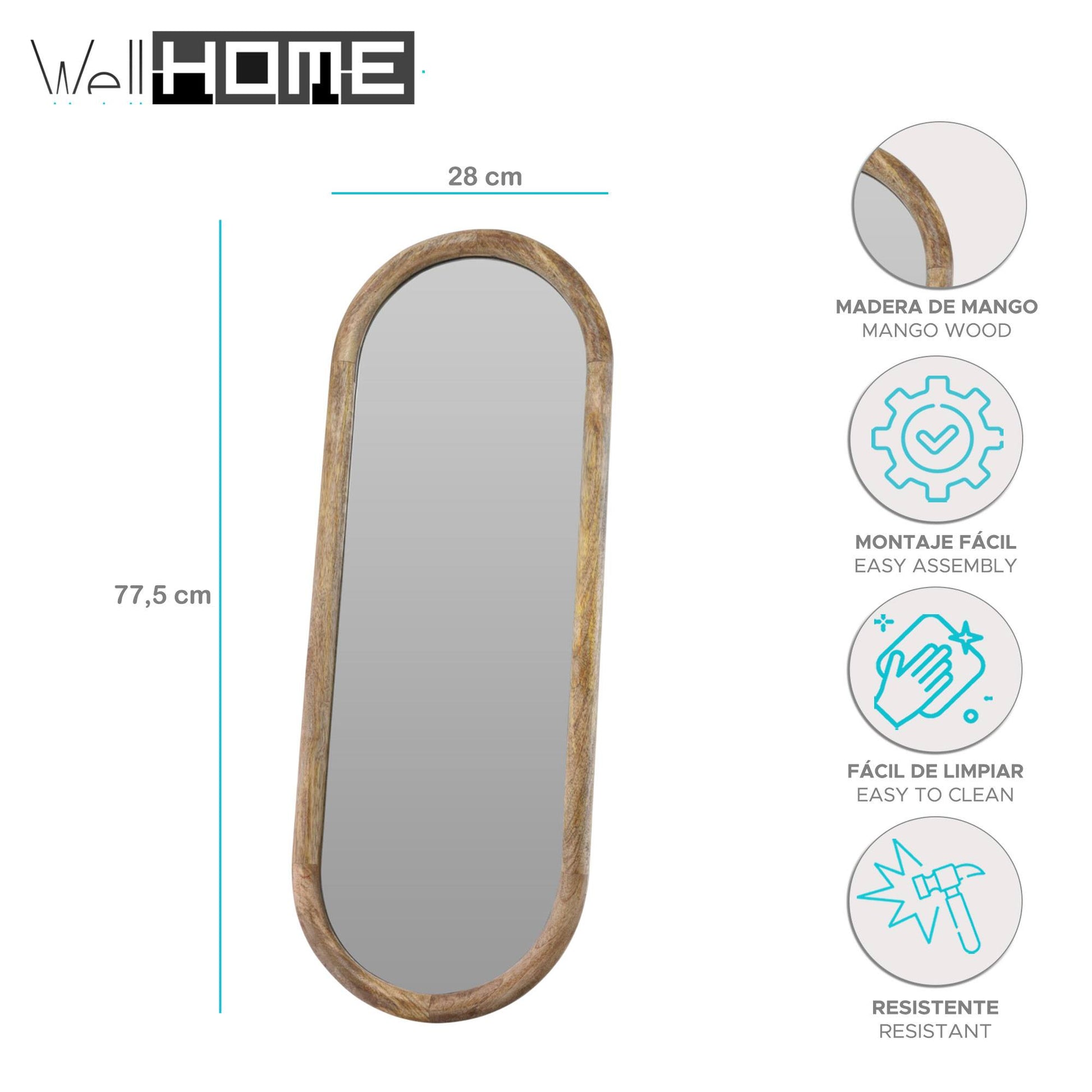 Espejo Ovalado En Madera H.77,5cm - Well Home_1