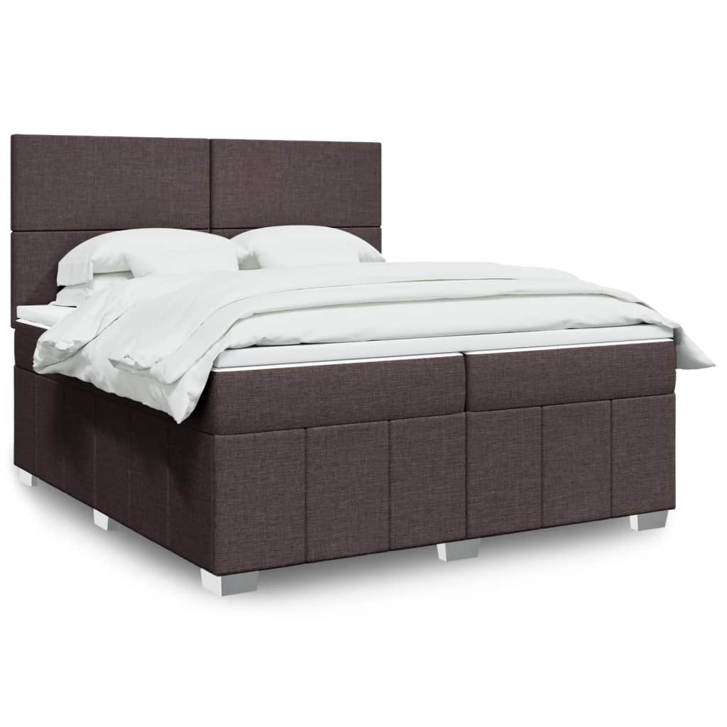 Cama Box Spring Con Colchón Tela Marrón Oscuro 200x200 Cm / Vetonek_1