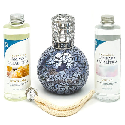 Pack Lámpara Catalítica Mosaico Azul Océano + Fragancia Lemon Cake 200ml + Limpiador Neutro 200ml + Mecha De Repuesto_0