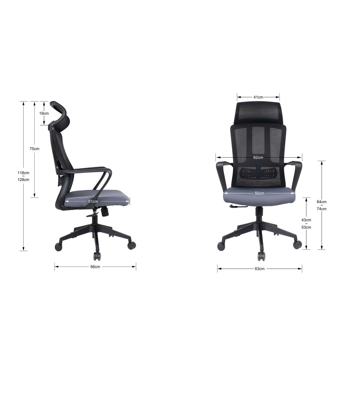 Silla Despacho Giratoria Elevable Con Reposacabezas Acabado Negro/gris, 63cm(ancho) 118/12_4