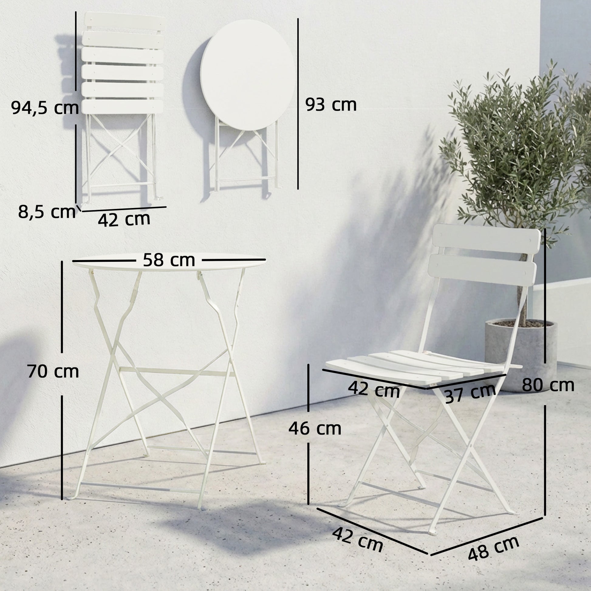 Outsunny Conjunto De Muebles De Jardín Con 2 Sillas Plegables Y Mesa Crema_2