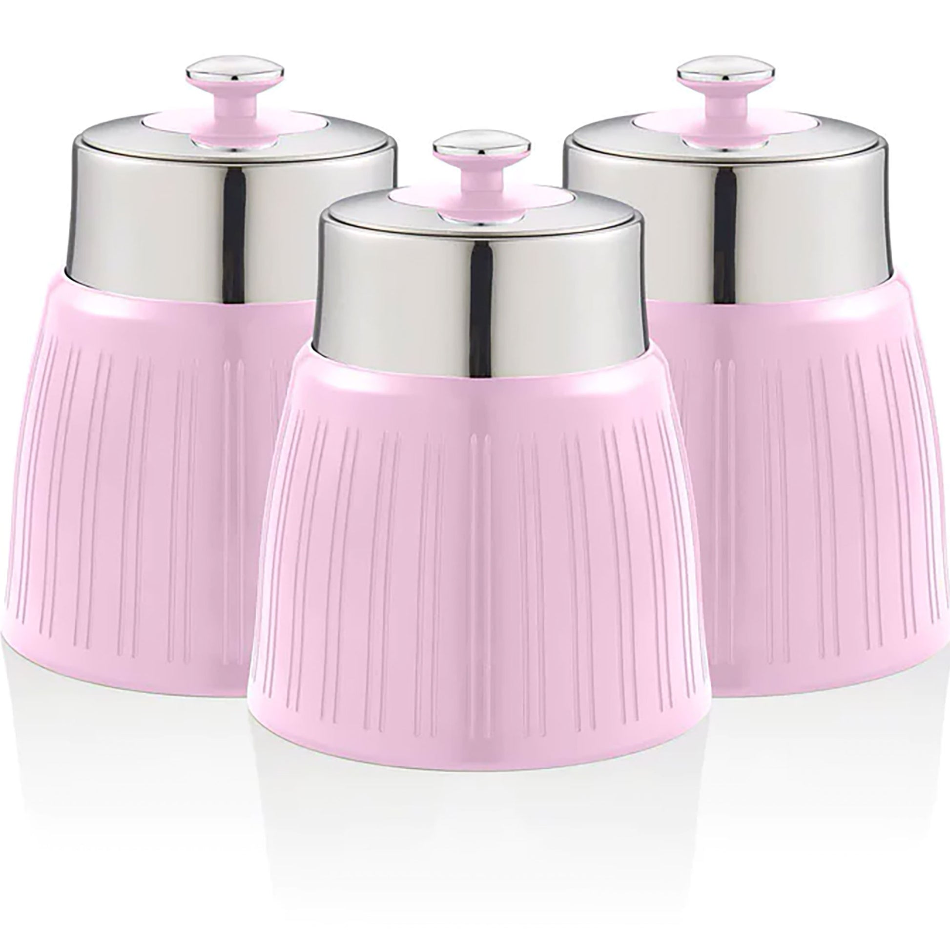 Set 3 Botes Cocina Almacenaje 1,2 L, Plástico Y Acero Inox, Especias, Té ,café, Retro, Vintage Swan Swka1024pn, Rosa