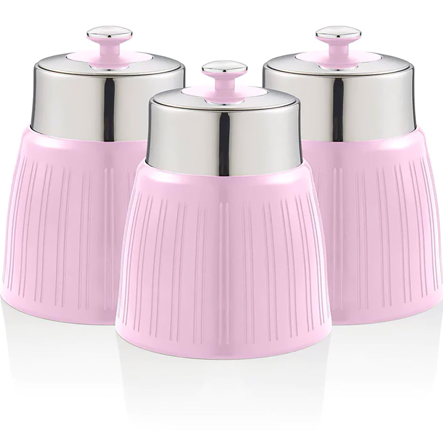 Set 3 Botes Cocina Almacenaje 1,2 L, Plástico Y Acero Inox, Especias, Té ,café, Retro, Vintage Swan Swka1024pn, Rosa_0