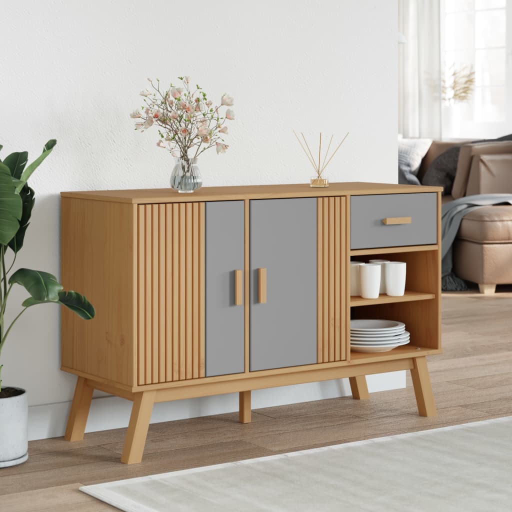 Aparador Olden Madera Maciza Pino Gris Y Marrón 114x43x73,5 Cm / Vetonek_3