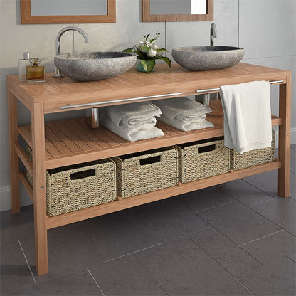 Mueble Lavabo Tocador Madera Teca Maciza 4 Cestas 132x45x75 Cm_0