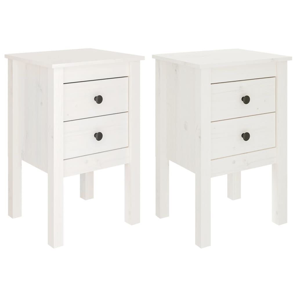 Mesitas De Noche 2 Uds Madera Maciza Pino Blanco 40x35x61,5 Cm_0