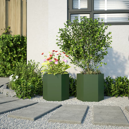 Jardineras Hexagonales 2 Uds Acero Verde Oliva 46x40x45 Cm_2