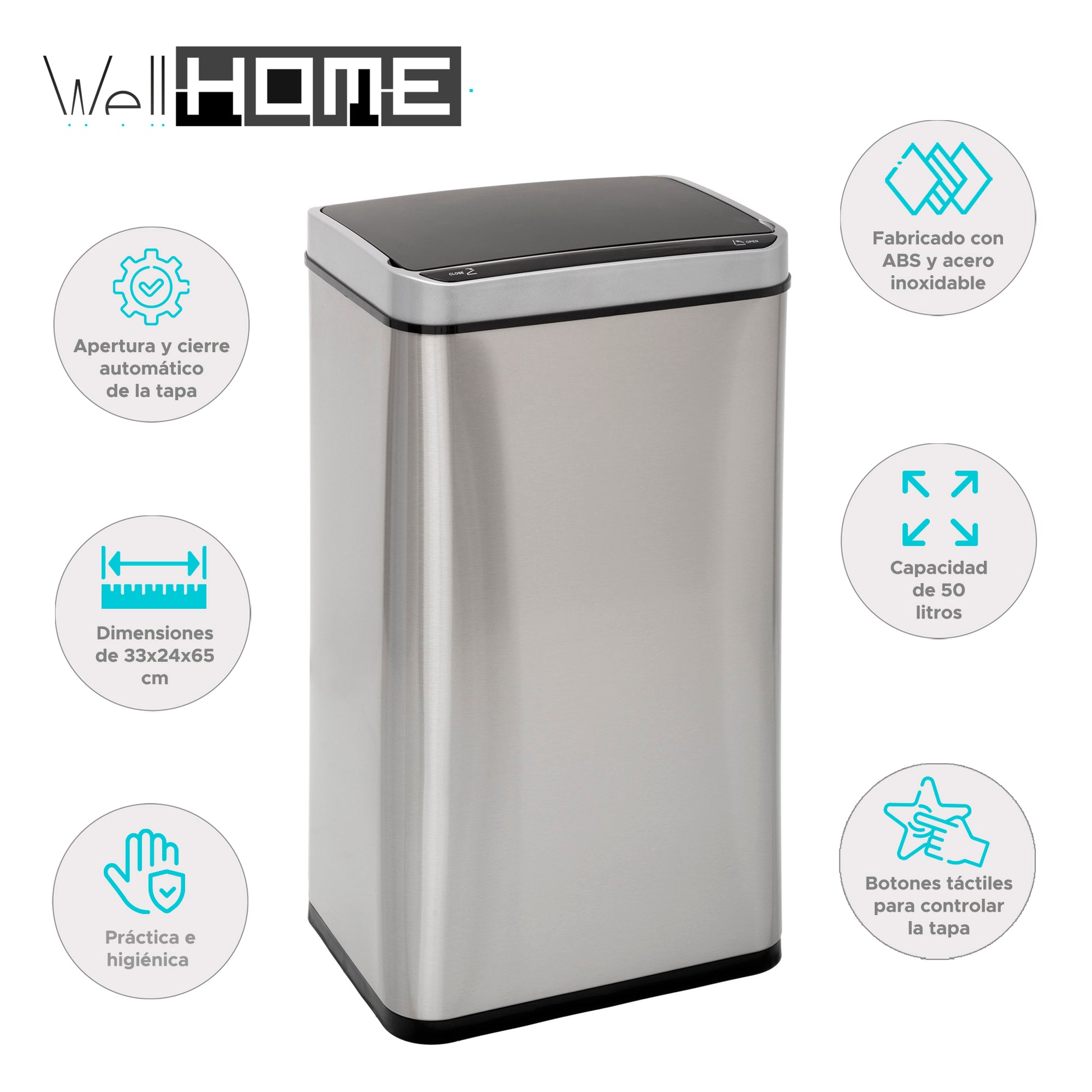 Wellhome Papelera Rectangular Con Sensor 40l_1