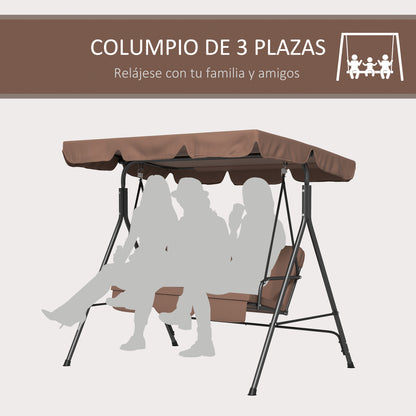 Outsunny Columpio De Jardín De 3 Plazas Con Techo Ajustable 172x110x153cm Marrón_5
