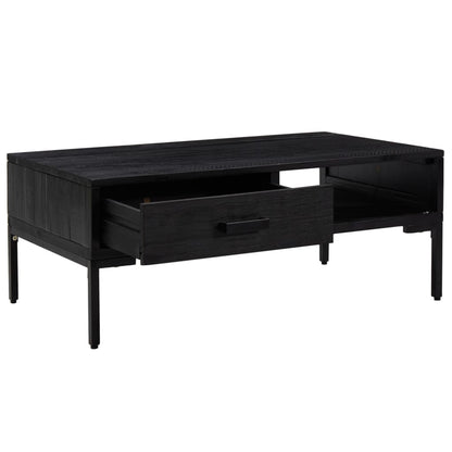 Mesa De Centro Madera Maciza De Pino Negro 90x50x35 Cm_2