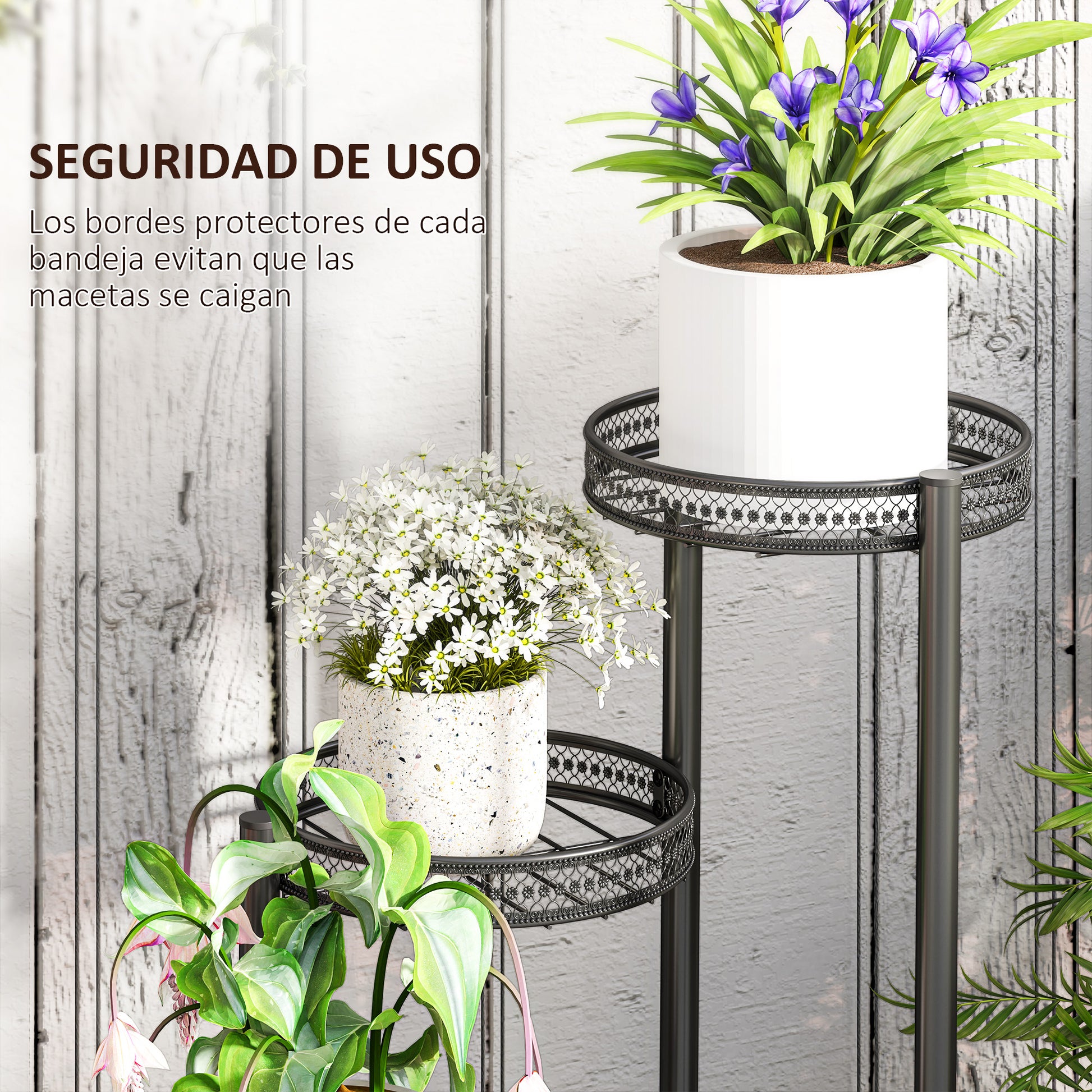 Outsunny Soporte Para Plantas De 4 Niveles Interior Y Exterior 25x25x80 Cm Negro_5