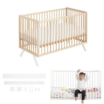Cuna Colecho De Bebé Koala Estilo Nórdico Natural 120x60cm Madera De Haya Convertible En Cama Con Barandillas Blancas_0