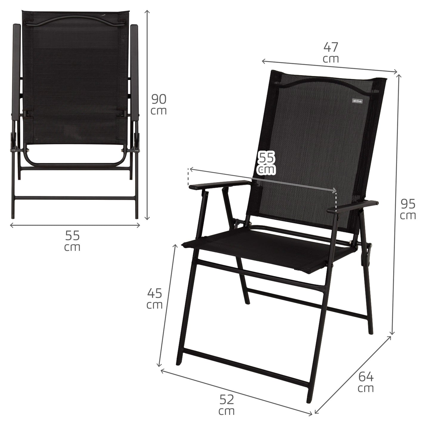 Aktive Pack 4 Sillas Plegables De Jardín Slim Negras Con Reposabrazos_3