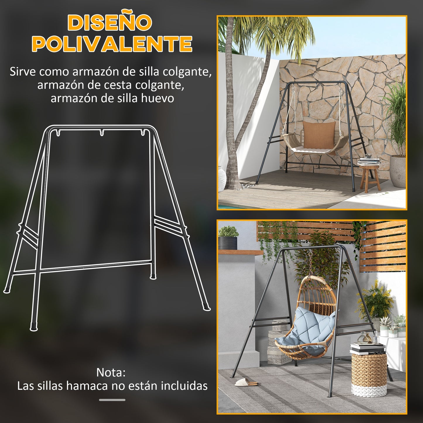 Outsunny Soporte Para Silla Colgante Con Marco De Acero Carga 150 Kg Negro_5
