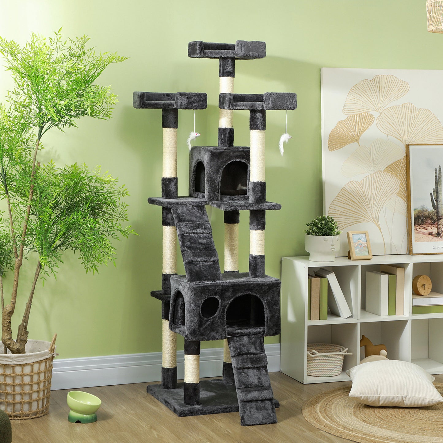 Pawhut Árbol Rascador Para Gatos Grande 49x49x173 Cm Con Múltiples Niveles Gris_1
