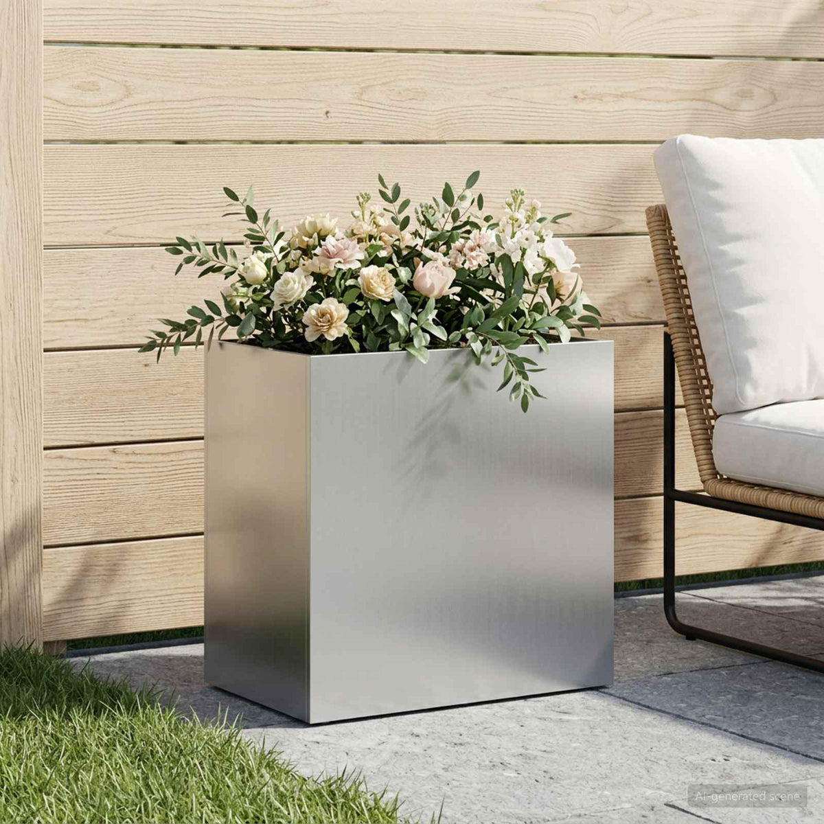 Macetero De Jardín Plateado 50 X 30 X 50 Cm Acero Galvanizado_1