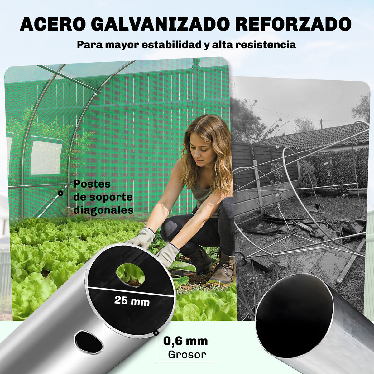 Invernadero De Túnel Outsunny Acero Galvanizado, Pe Verde 597x295x200 Cm_3