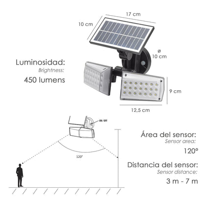 Aplique Solar Led Doble Con Sensor De Movimiento / Crepuscular 450 Lumenes. Protección Ip65_3