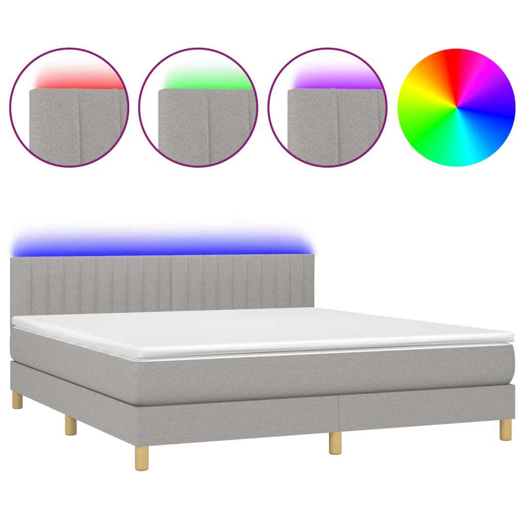 Cama Box Spring Con Colchón Tela Y Led Gris Claro 160x200 Cm / Vetonek_1
