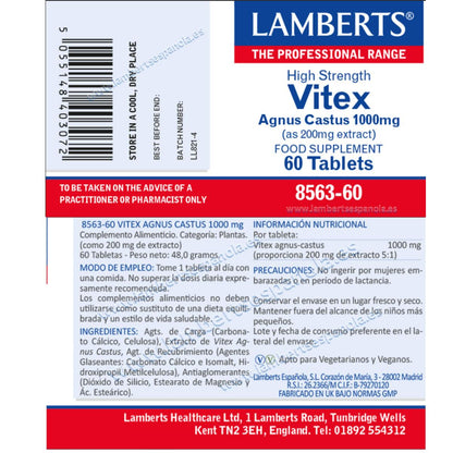 Vitex Agnus Castus Lamberts 60 tabletas 1000mg