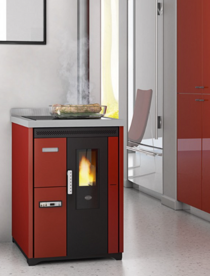 Eva Calòr Cocina Ventilada De Pellet Con Encimera De Acero Nina 901658400 Acabado Rojo_0