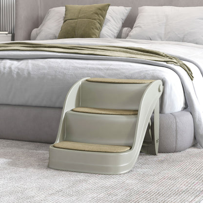Pawhut Escalera Para Perros Pequeños Plegable De 3 Peldaños 49x38x38 Cm Gris_1