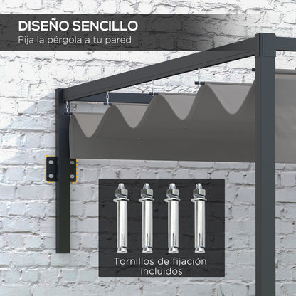 Outsunny Pérgola De Pared 297x211x220 Cm Con Techo Retráctil Para Patio Gris_3