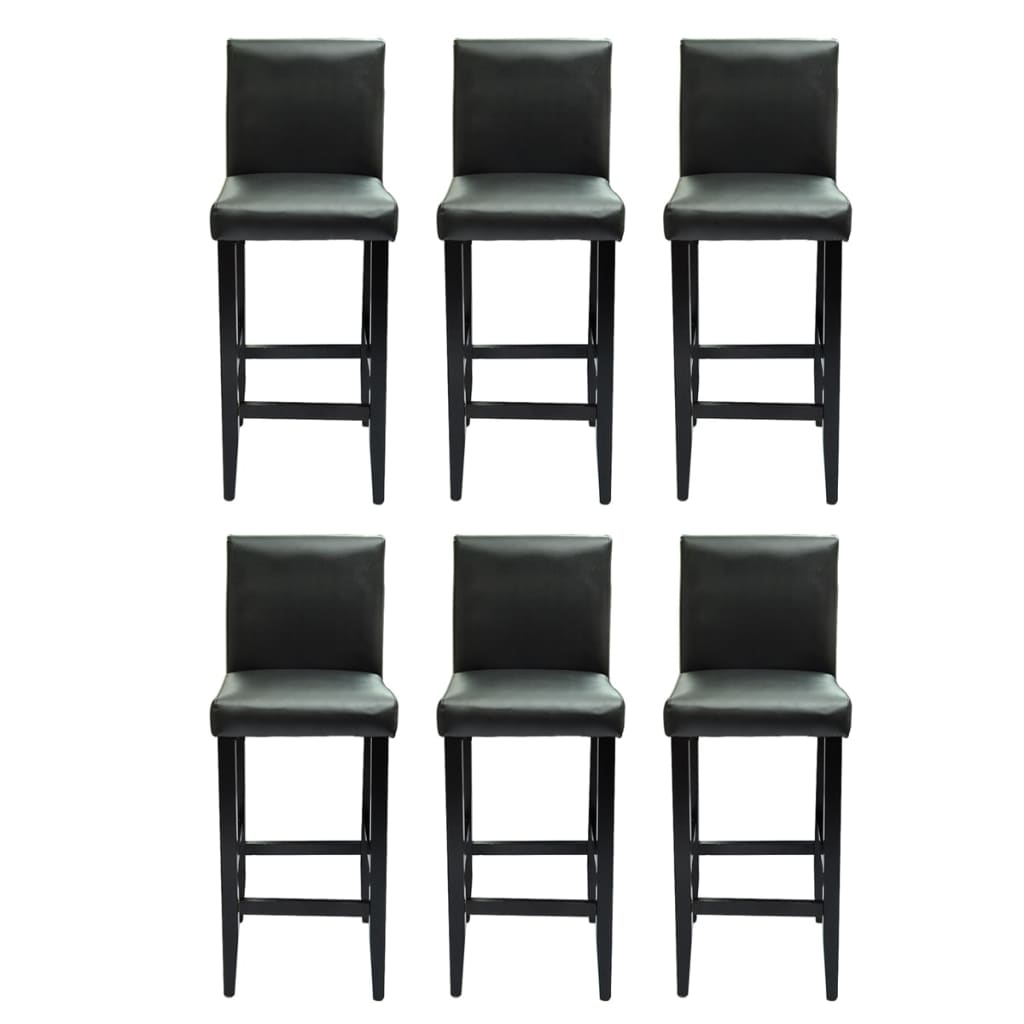 Taburetes De Bar 6 Unidades De Cuero Artificial Negro_0
