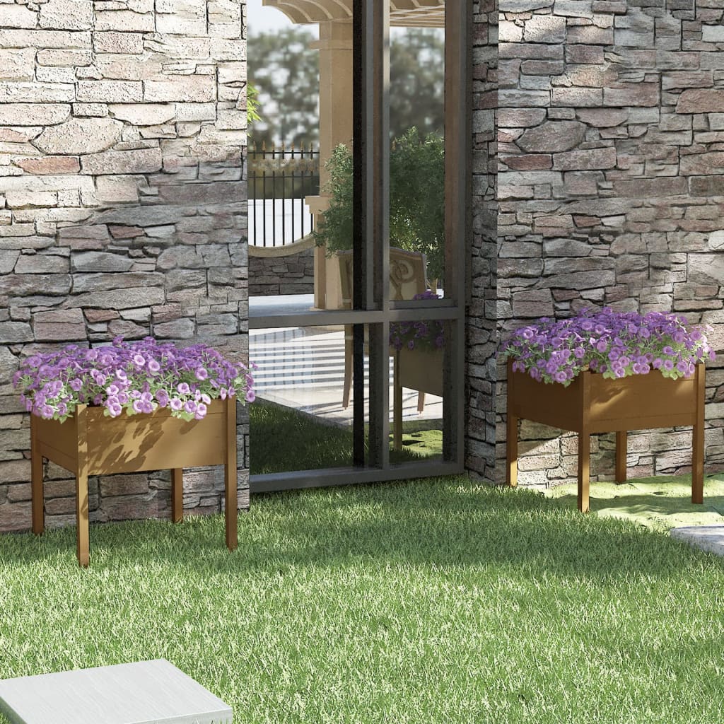 Jardineras 2 Uds Madera Maciza De Pino Marrón Miel 70x70x70 Cm_1