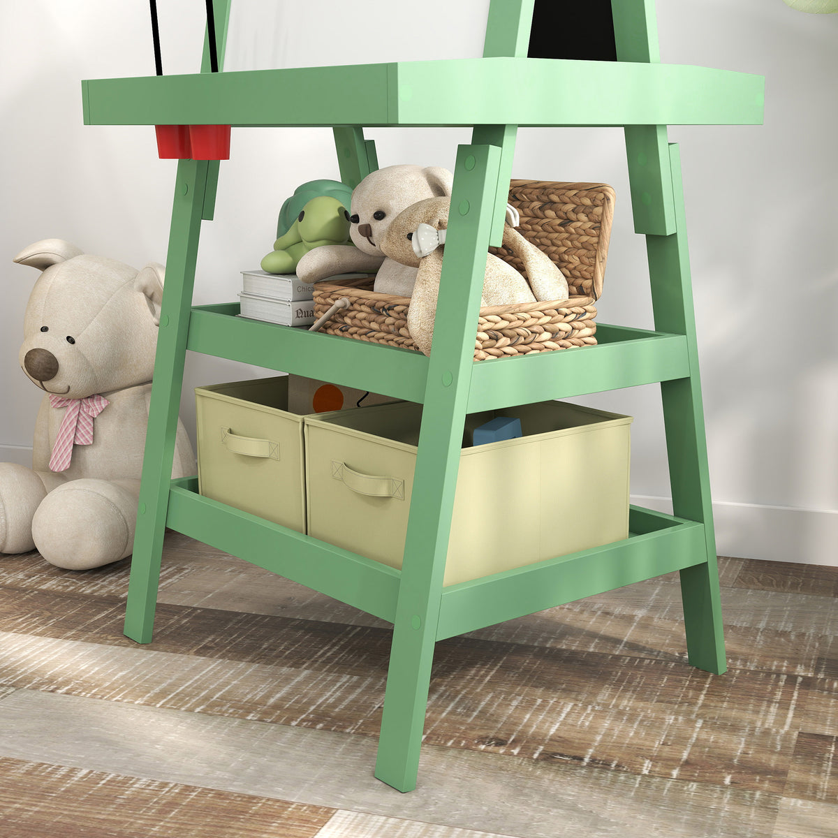 Aiyaplay Pizarra Infantil Caballete 3 En 1 Con Rollo De Papel Y Cestas Verde_4