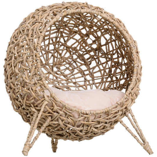 Pawhut Cueva De Ratán Con Cojín Para Gatos Base Elevada Con 3 Patas Φ52x58 Cm_0