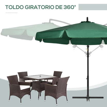 Outsunny Sombrilla De Jardín Ø293x240 Cm Con Rotación De 360° Manivela Verde_5