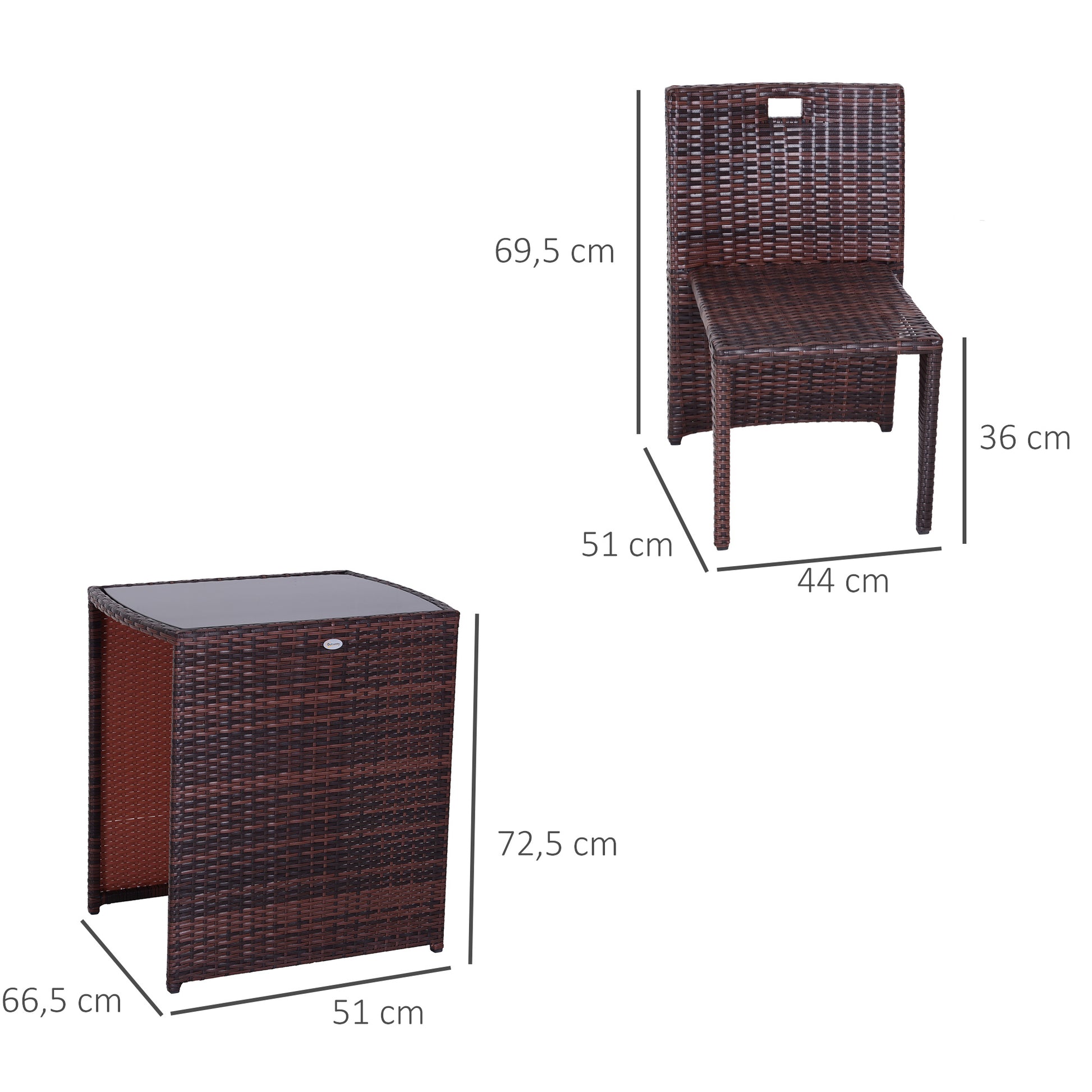 Outsunny Conjunto 1 Mesa Y 2 Sillas Mueble Mimbre Ratan Jardin Terraza Exterior_2