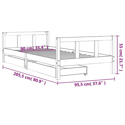 Vidaxl Estructura De Cama Niños Con Cajones Madera Pino Negro 90x200cm_2
