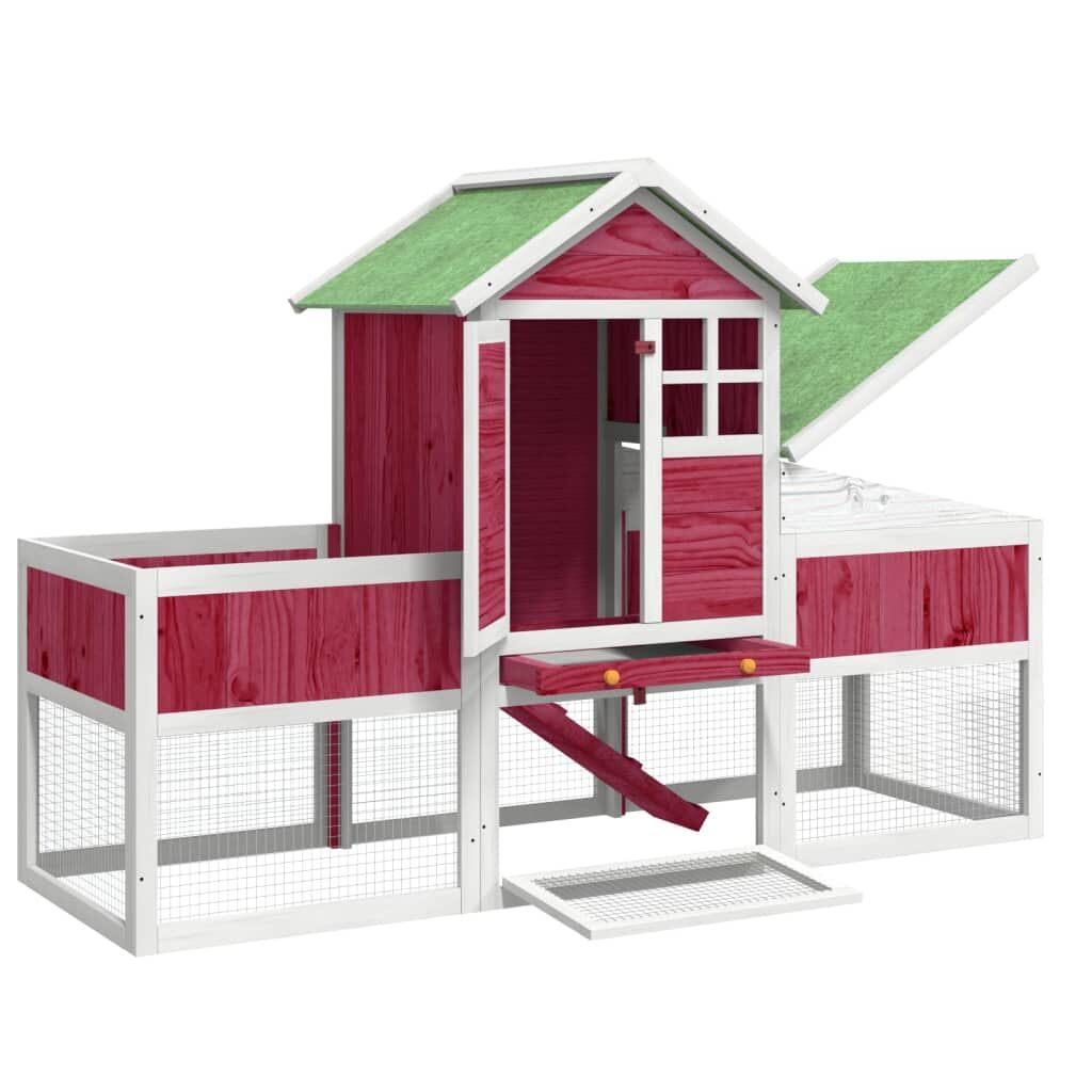 Vidaxl Conejera De Madera Maciza De Pino Roja 170x63x113 Cm_4