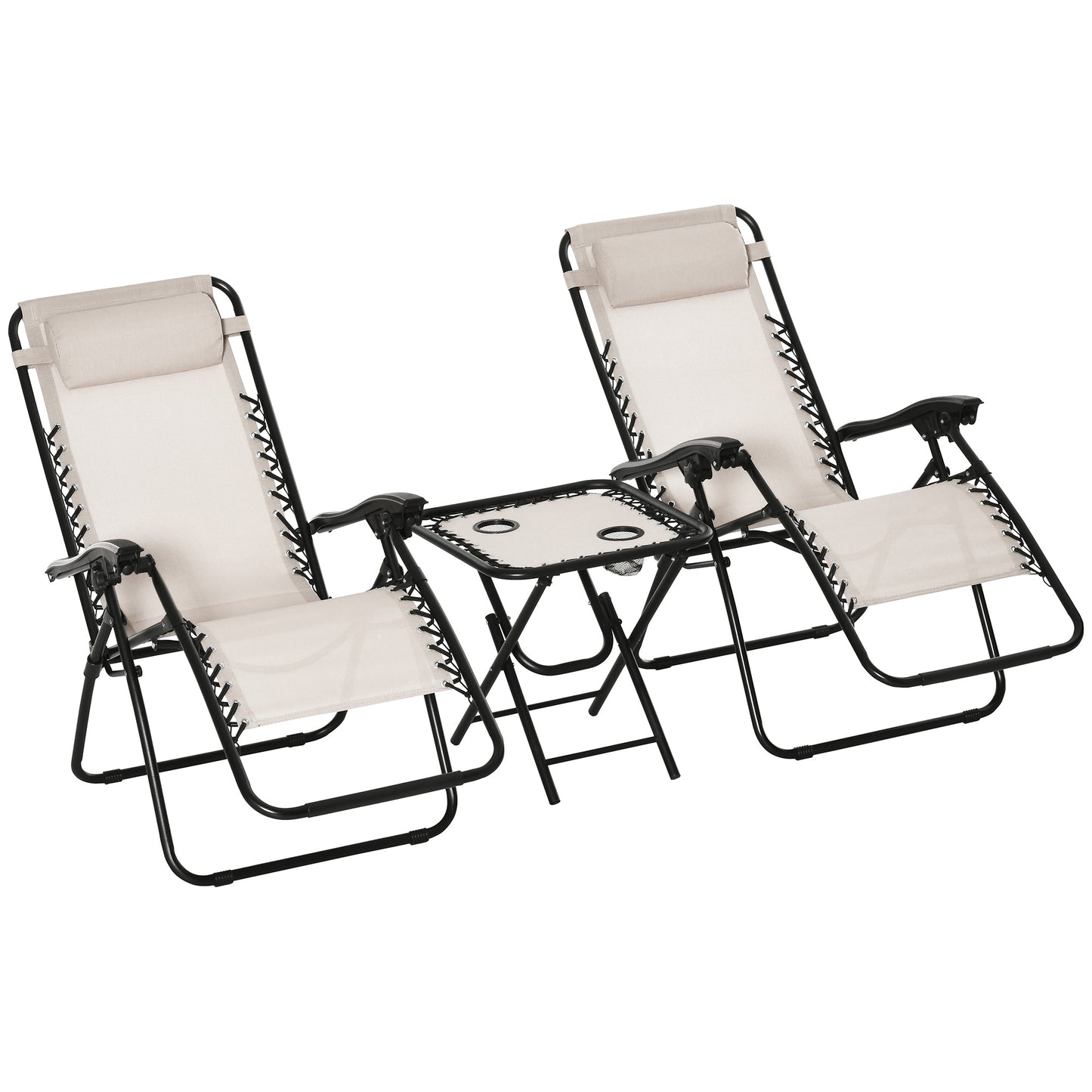 Outsunny 2 Sillas De Gravedad Cero Plegables Mesa Auxiliar Con Portavasos Beige_0