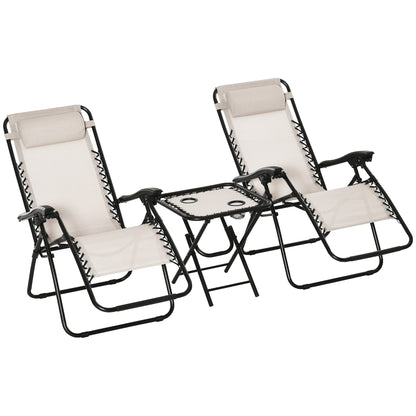 Outsunny 2 Sillas De Gravedad Cero Plegables Mesa Auxiliar Con Portavasos Beige_0