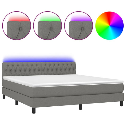 Cama Box Spring Colchón Y Luces Led Tela Gris Oscuro 160x200 Cm / Vetonek_0