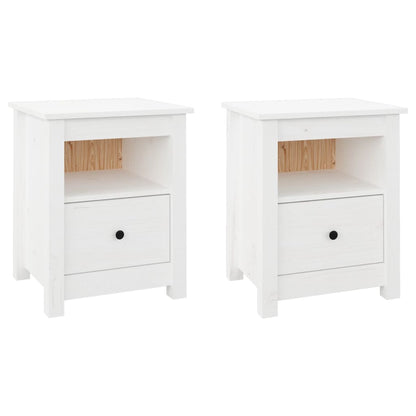 Mesitas De Noche 2 Uds Madera Maciza De Pino Blanco 40x35x49 Cm_0
