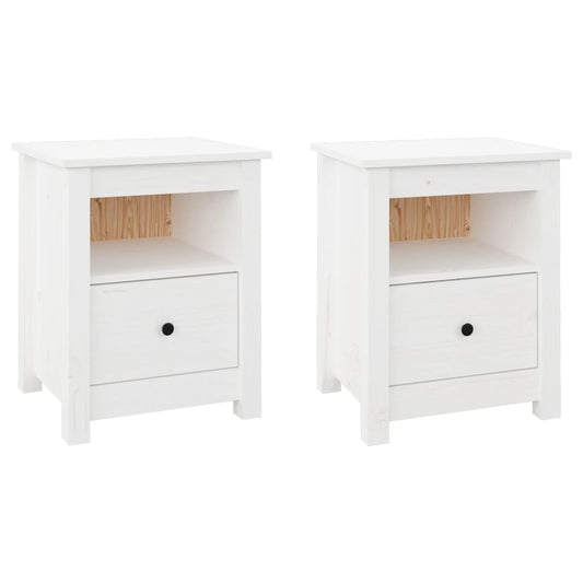 Mesitas De Noche 2 Uds Madera Maciza De Pino Blanco 40x35x49 Cm_0