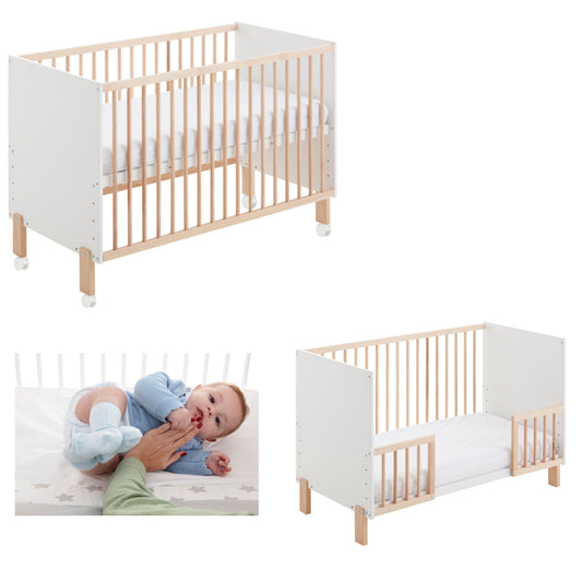 Cuna Convertible En Cama Umami Estilo Nórdico Infantil, Con Ruedas, Kit Colecho Y Barandillas De Seguridad_0