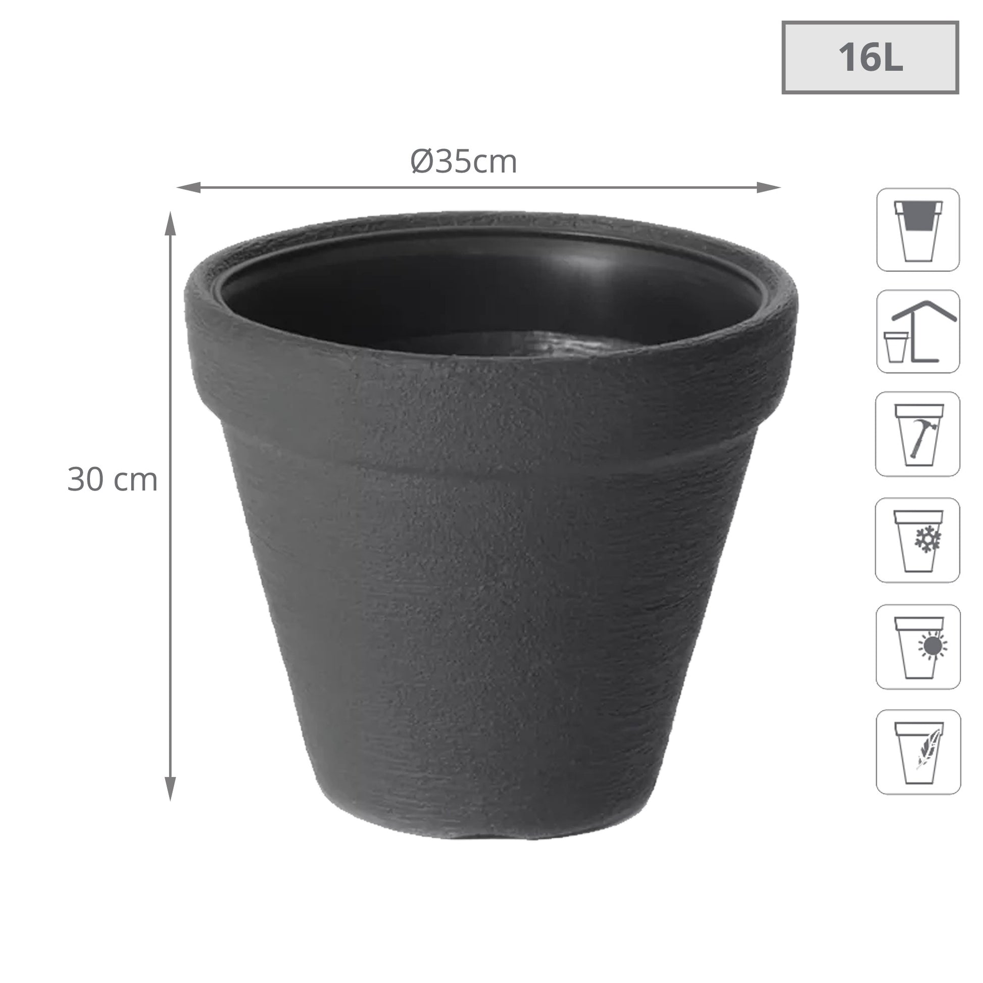 Maceta Classic 16l., Dimensiones (mm) 350x350x300, Color Antracita