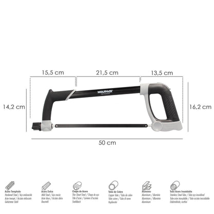 Arco Sierra Acero Con Doble Empuñadura Engomada, Angulo Corte Ajustable. Corta Acero, Aluminio, Madera, Plastico, Cobre_1