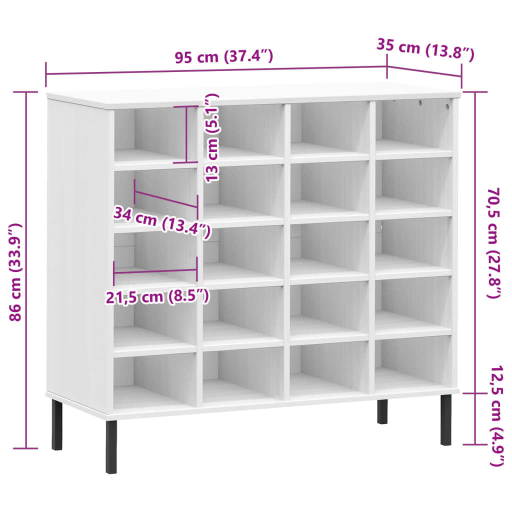 Vidaxl Zapatero Patas De Metal Oslo Madera Maciza Blanco 95x35x86 Cm_2